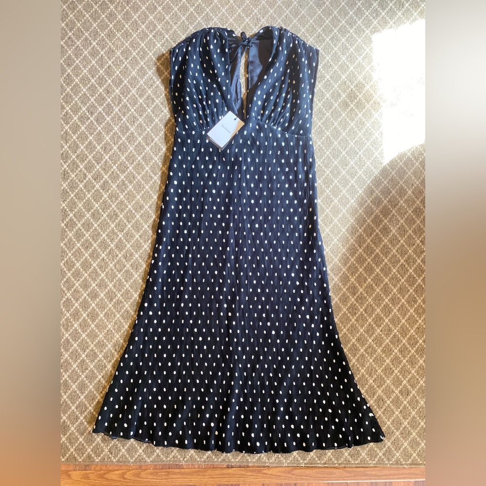En Saison Backless Dress with White Dots, Size LP. NWT